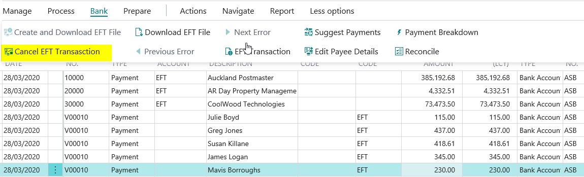 Cancel EFT Transaction